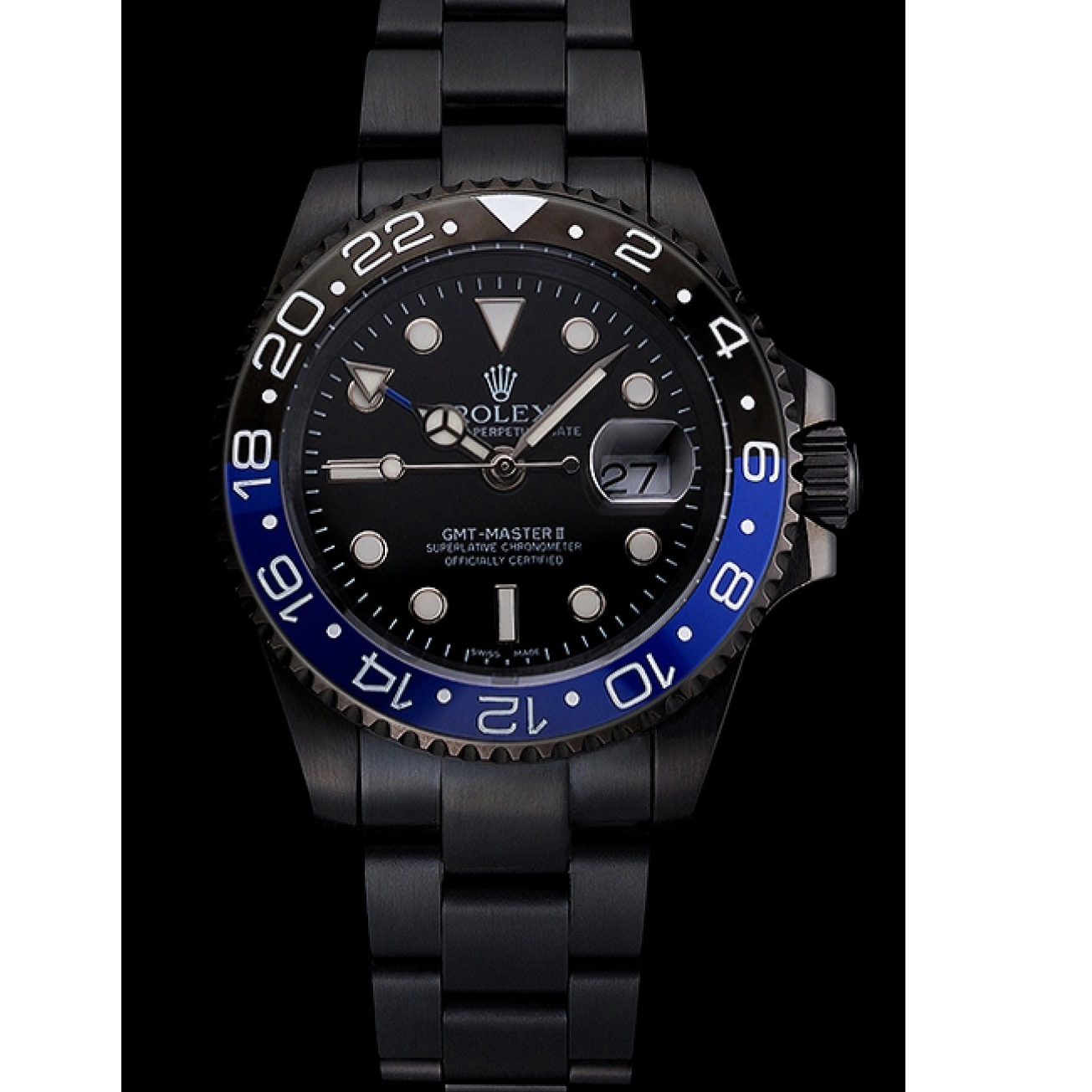 Aaa replica Case Bezel Dial Black And GMT Black Blue Swiss II Master Bracelet Black PVD Rolex And 0822